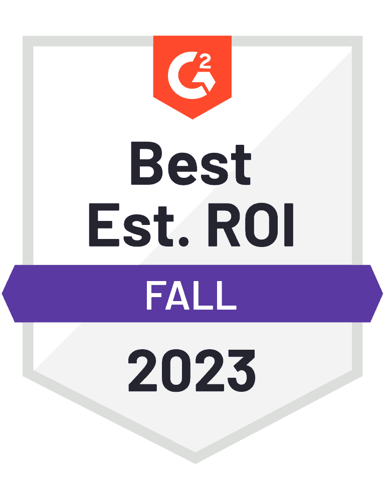 G2 badge for Best ROI Soring 2023