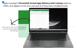 An image of a Chromebook with the Excel application running as a PWA in Cameyo