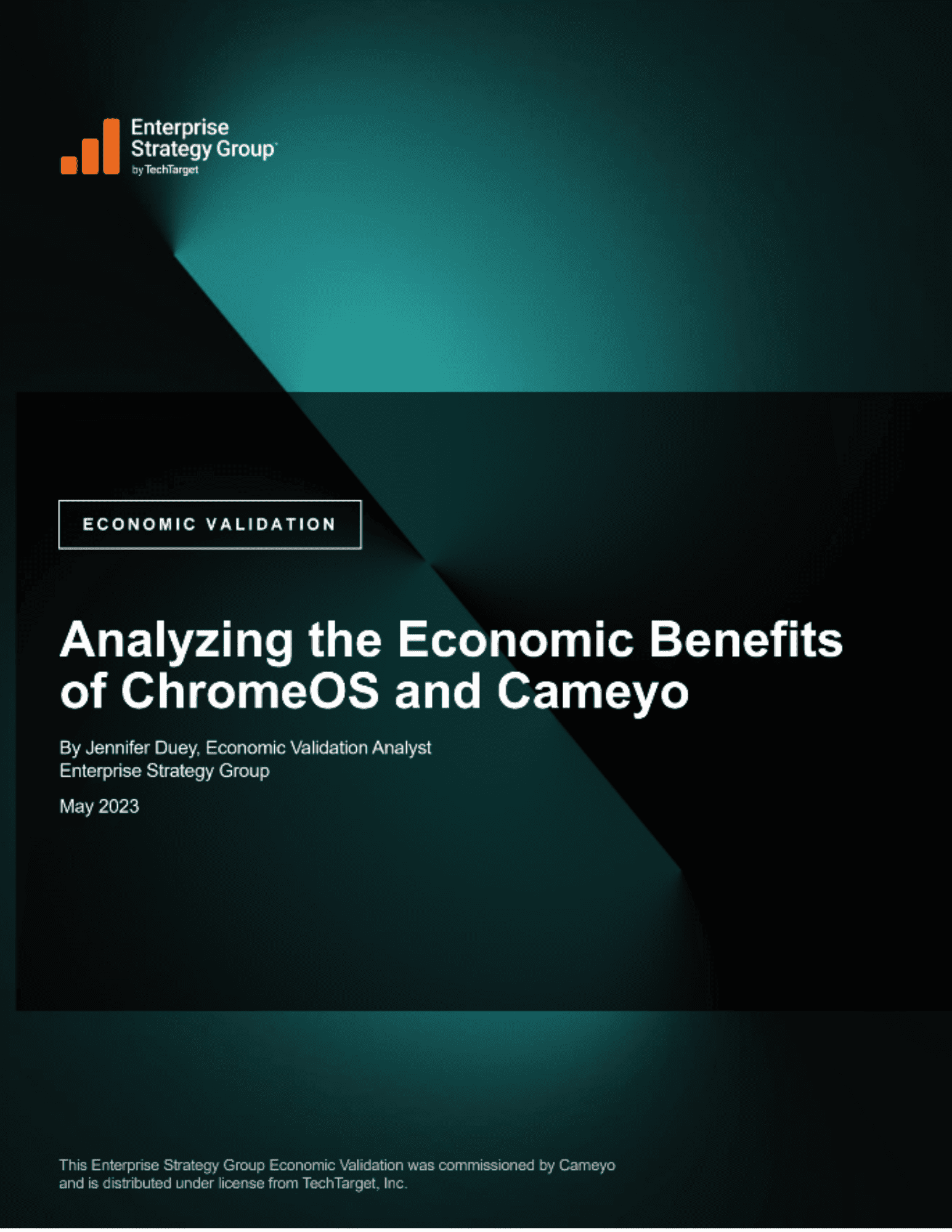 Cover of the ESG analyst report "Analyzing the Economic Benefits of ChromeOS and Cameyo"