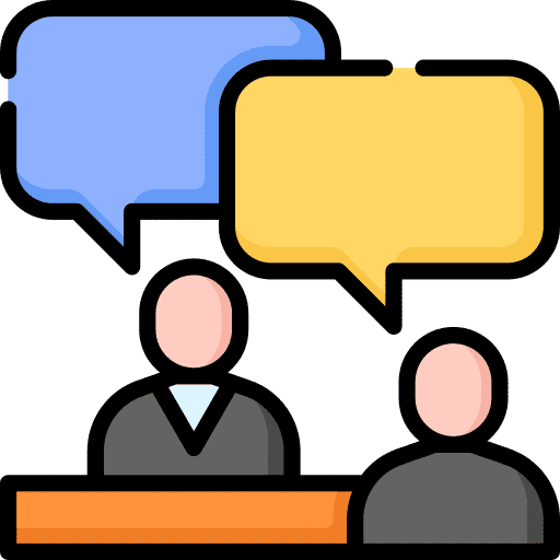Illustrated image of two people discussing